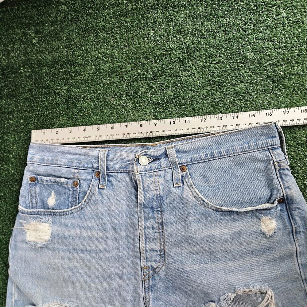 Levi's 501 Women Shorts W30(32) Blue Denim Cut Off Distressed Frayed Button Fly - Picture 12 of 13